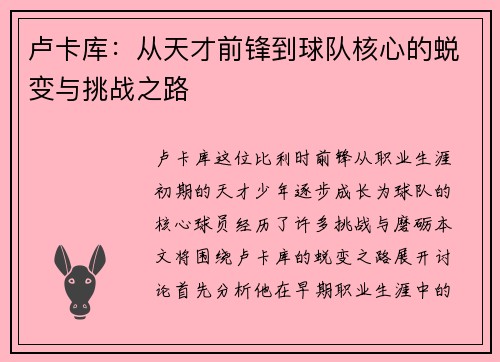卢卡库：从天才前锋到球队核心的蜕变与挑战之路