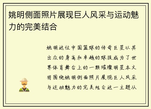 姚明侧面照片展现巨人风采与运动魅力的完美结合